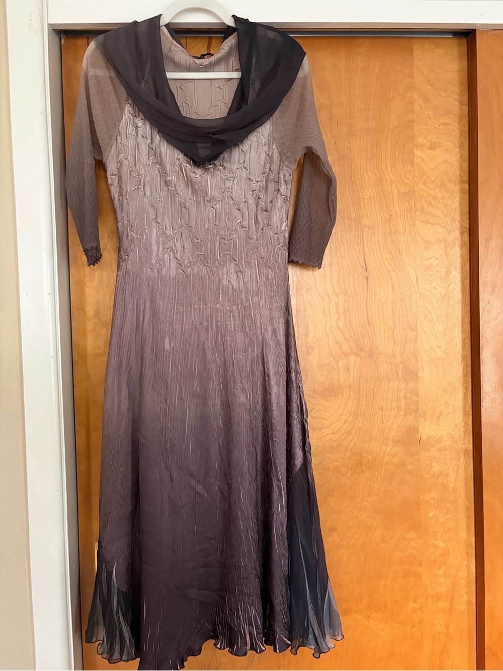 Komarov Ombré Charmeuse & Chiffon Midi Dress with with Attached Scarf